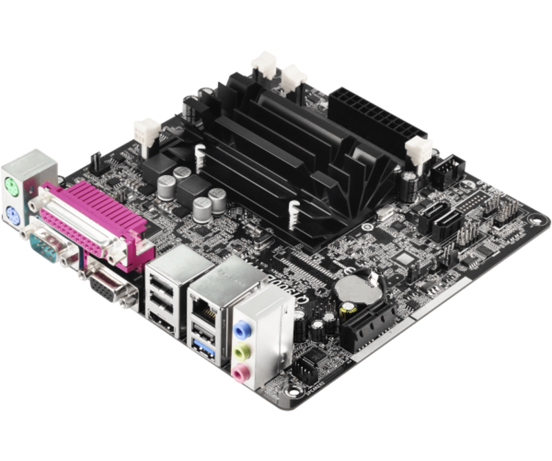Материнская плата Asrock Q1900B-ITX + Celeron J1900 2xDDR3 SO-DIMM, Intel HD Graphics, 5.1CH, 1000 Мбит/с, USB3.0, D-Sub, HDMI, COM, LPT, Mini-ITX RTL