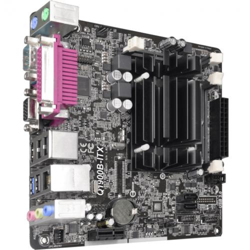 Материнская плата Asrock Q1900B-ITX + Celeron J1900 2xDDR3 SO-DIMM, Intel HD Graphics, 5.1CH, 1000 Мбит/с, USB3.0, D-Sub, HDMI, COM, LPT, Mini-ITX RTL