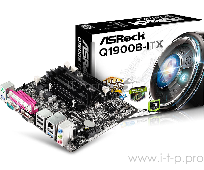 Материнская плата Asrock Q1900B-ITX + Celeron J1900 2xDDR3 SO-DIMM, Intel HD Graphics, 5.1CH, 1000 Мбит/с, USB3.0, D-Sub, HDMI, COM, LPT, Mini-ITX RTL