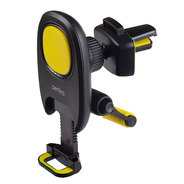 Perfeo-533 Автодержатель для смартфона до 6,5/ на воздуховод/ магнитный/ с опорой/ черный+желтый (PF_A4347)