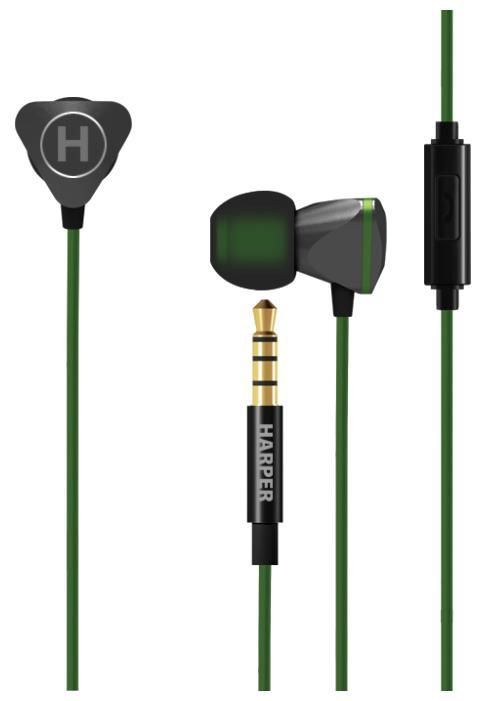Гарнитура HARPER HV-501 green (металлический корпус) Проводные / Внутриканальные с микрофоном / Зеле