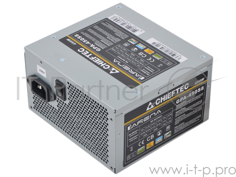 Блок питания Chieftec 450W OEM GPA-450S8 {ATX-12V V.2.3 PSU with 12 cm fan, Active PFC, ficiency >80% 230V only}