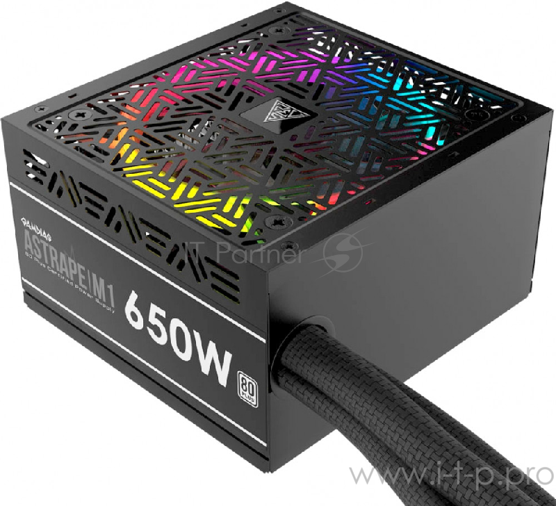 Игровой блок питания Gamdias ASTRAPE M1-650W чёрный (650 Вт, PCIe-2шт, ATX v2.31, Active PFC, RGB 120mm Fan, 80 Plus)