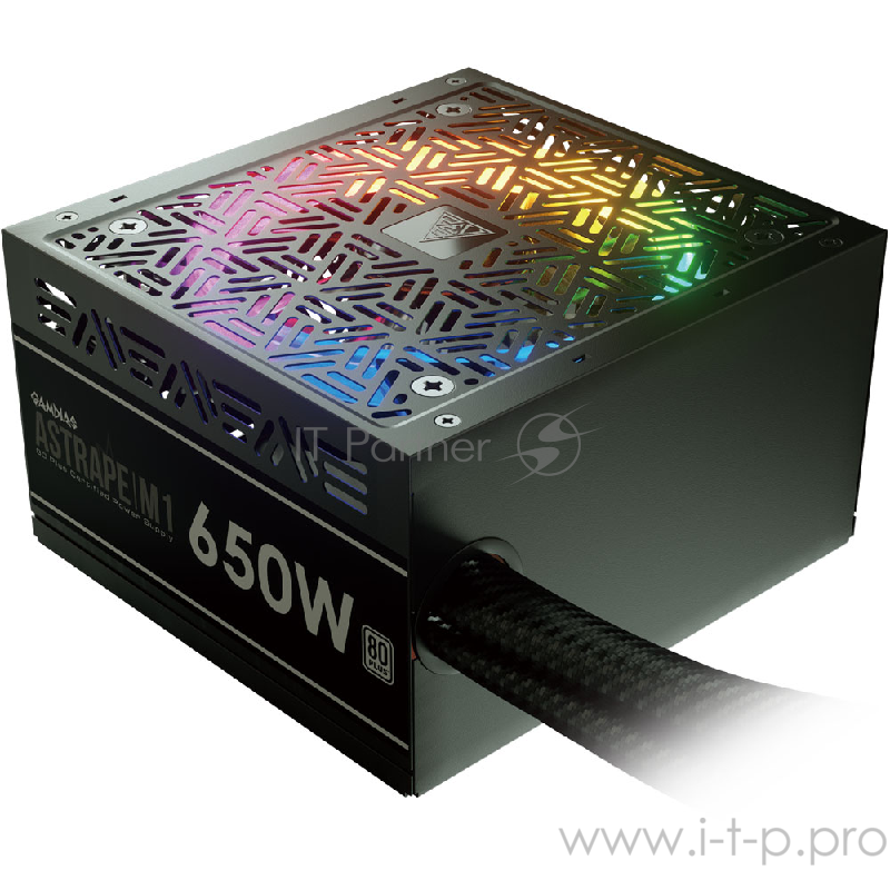 Игровой блок питания Gamdias ASTRAPE M1-650W чёрный (650 Вт, PCIe-2шт, ATX v2.31, Active PFC, RGB 120mm Fan, 80 Plus)