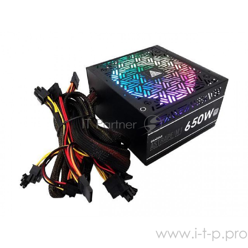 Игровой блок питания Gamdias ASTRAPE M1-650W чёрный (650 Вт, PCIe-2шт, ATX v2.31, Active PFC, RGB 120mm Fan, 80 Plus)