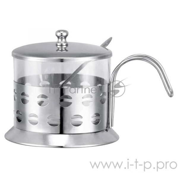 Сахарница MALLONY DOLCE стеклянная в корпусе из нерж стали, 220 мл, с крышкой и ложечкой, 003862