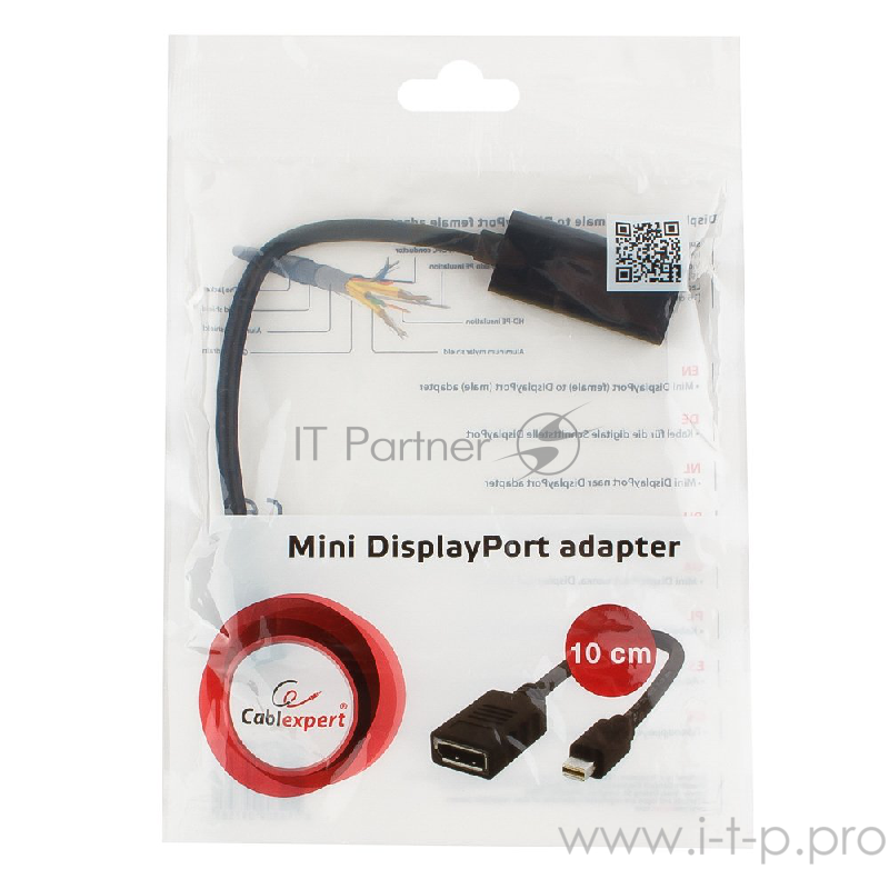 Переходник Cablexpert Переходник miniDisplayPort - DisplayPort, 20M/20F, длина 16см, черный (A-mDPM-DPF-001)
