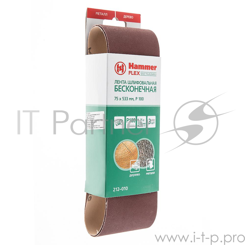 Шлифовальная бумага,лента,круги Лента шлиф. Hammer Flex 212-010 75 Х 533 Р 100 по 3 шт. 29400