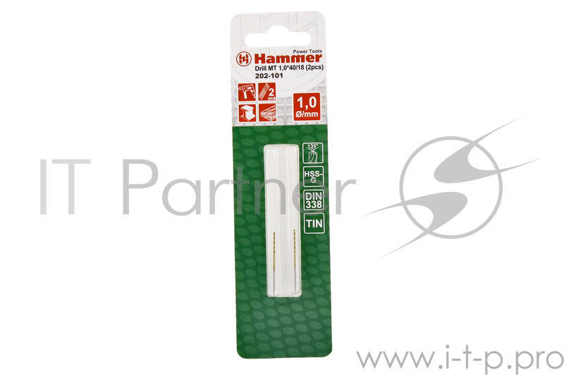Сверло HAMMER Flex 202-101 DR MT 1,0мм*40/18мм металл, DIN338, HSS-G, TIN, 2шт.