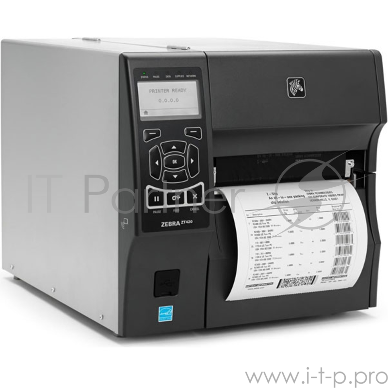 Термотрансферный принтер Zebra ZT420, для печати этикеток, 168мм, чёрный (COM, USB, LAN, Bluetooth)