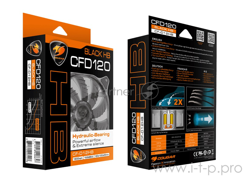 Вентиляторы Cougar CFD120 Вентилятор Cougar CFD120 BLACK 120x120x25 мм (40шт./кор, пит. от мат.платы и БП, 1200об/мин) (CF-D12HB) Retail