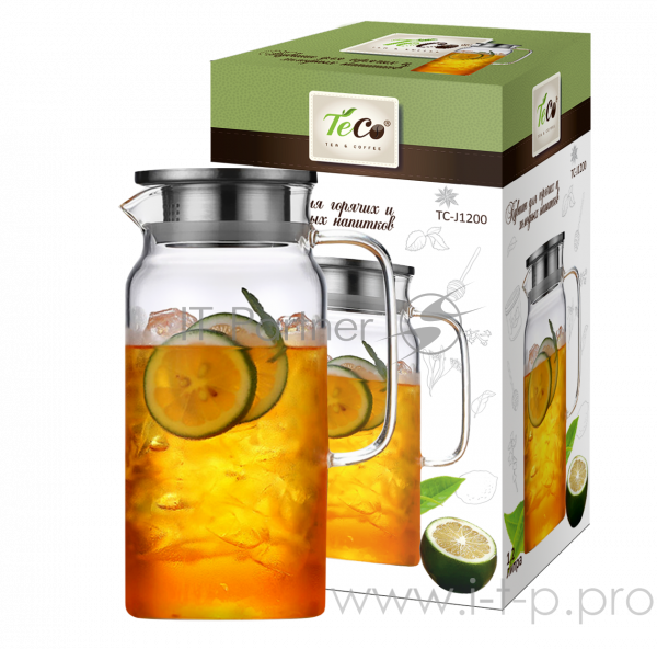 Кувшин для горячих и холодных напитков TECO TC-J1200 1200 мл из стекла c крышкой