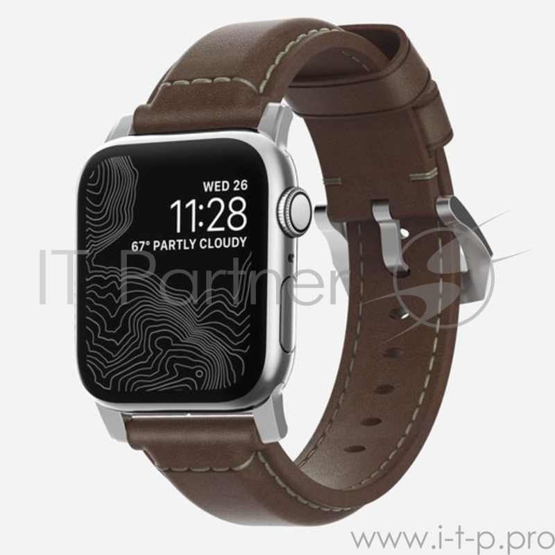 Ремешок Nomad Traditional Strap для Apple Watch 44mm/42mm. Материал кожа натуральная. Цвет ремешок темно-коричневый, застежка серебристый.