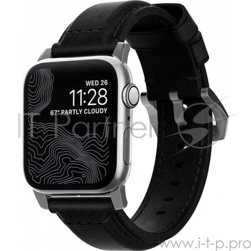 Ремешок Nomad Traditional Strap для Apple Watch 44mm/42mm. Материал кожа натуральная. Цвет ремешок черный, застежка серебристый.