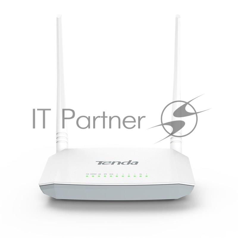 Сетевое оборудование TENDA D301 (v2.0) xDSL маршрутизатор ADSL2+ 802.11n, до300Мбит/с, 2TX2R, 4х100Мбит/с, USB порт с функцией принтсервера, несъемные антенны
