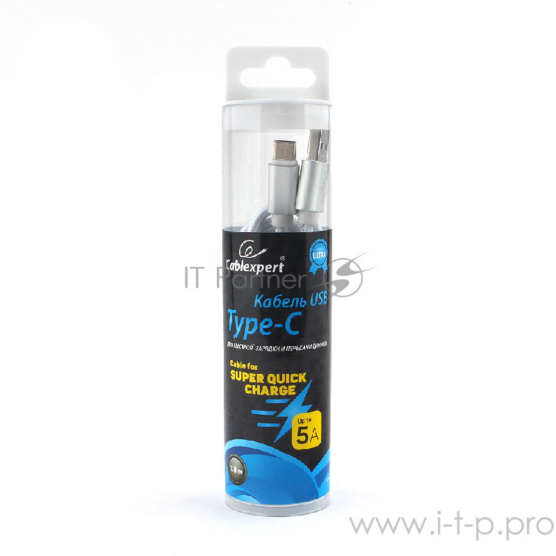 Кабель USB 2.0 Cablexpert CC-U-USBC02S-1.8M, AM/TypeC, серия Ultra, длина 1.8м, серебристый, блистер