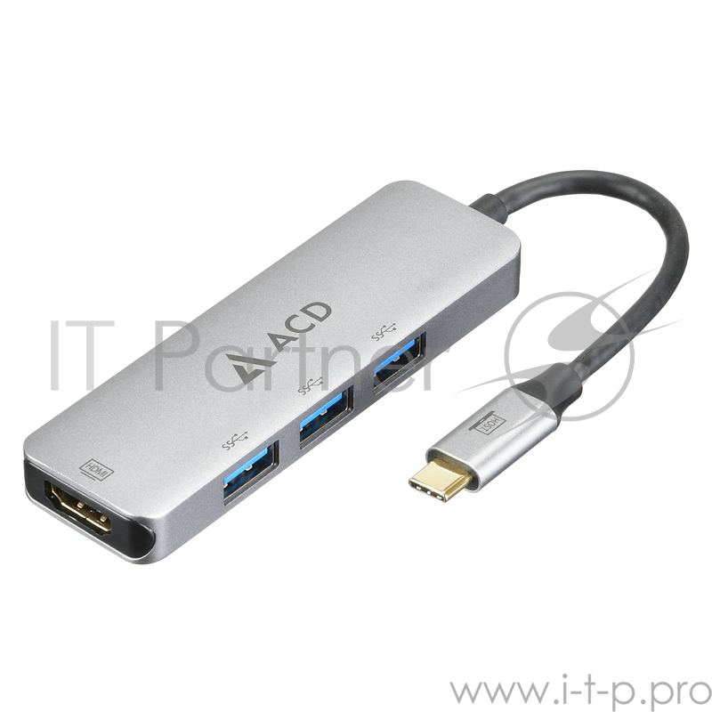 Fusion C104 Адаптер 4-в-1 USB-C в 3xUSB3.0/HDMI (ACD-C104-UAL) RTL {50}