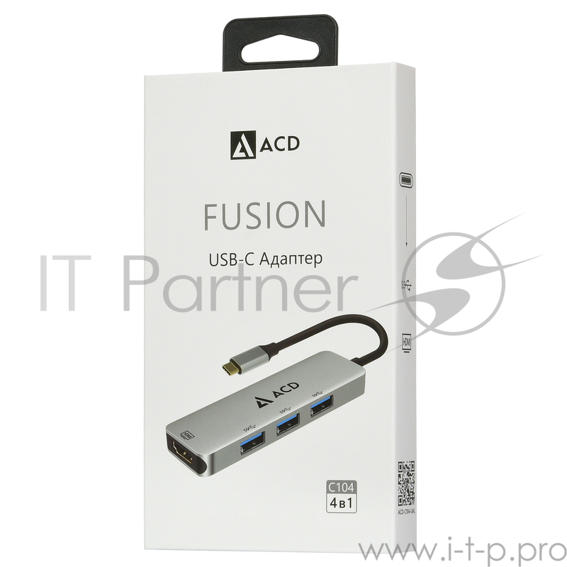 Fusion C104 Адаптер 4-в-1 USB-C в 3xUSB3.0/HDMI (ACD-C104-UAL) RTL {50}