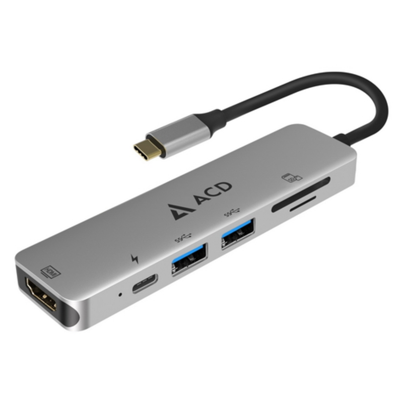 Fusion C106 Адаптер 6-в-1 USB-C в 2xUSB3.3/HDMI/SD/mSD/PD-60W (ACD-C106-PAL) RTL {50}