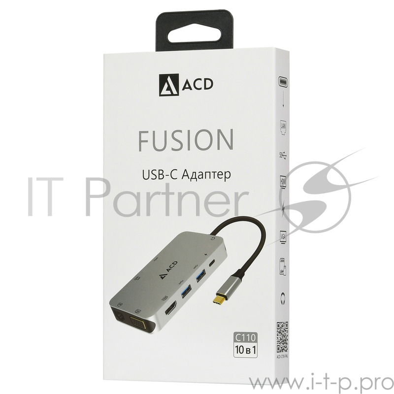 Fusion С110 Адаптер 10-в-1 UCB-C в 3xUSB3.0/HDMI/VGA/LAN/SD/mSD/A (ACD-C110-PAL) RTL {50}