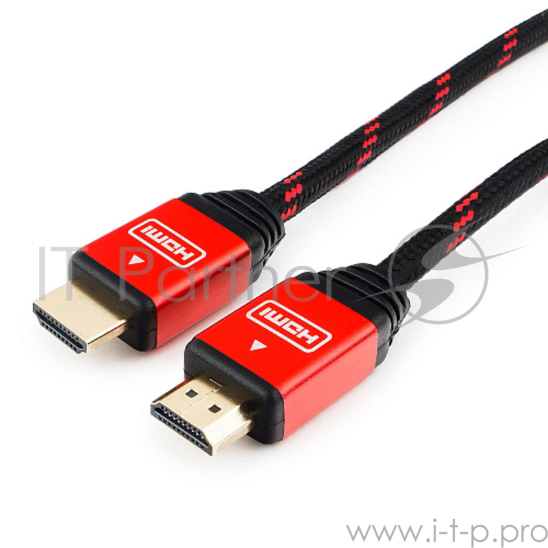 Кабель HDMI Cablexpert, серия Gold, 1,8 м, v1.4, M/M, красный, позол.разъемы, алюминиевый корпус, нейлоновая оплетка, коробка (CC-G-HDMI02-1.8M)