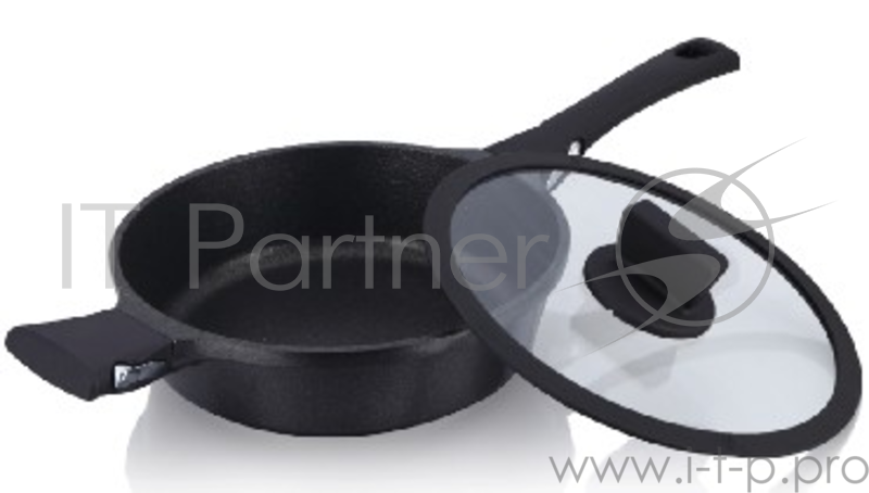 Сковорода KELLI KL-4066-28 со стекл. крышкой и с/ручкой д.28 см Сковорода из литого алюминия с чугунным покрытием, диаметр 28 см. съемные ручки, плоская крышка, силиконовый ободок, высокие борта, подходит для всех видов плит.