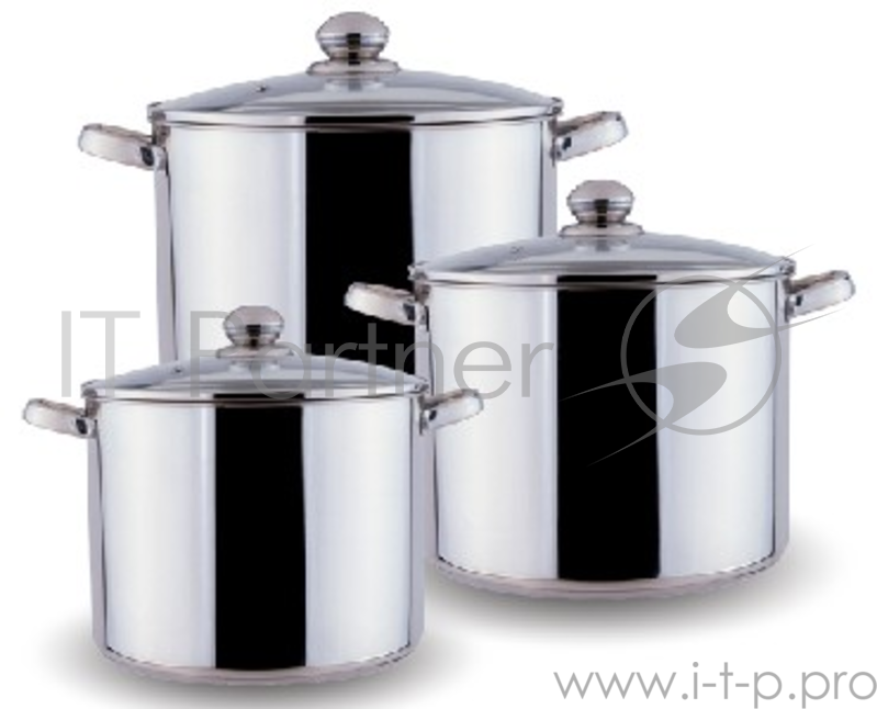 Набор кастрюль KELLI KL-4104 6 пред. НАБОР КАСТРЮЛЬ - 3 шт - 19 (7,5 л), 20 (9,5 л) и 21см (12 л) Высококачественная нержавеющая сталь 18/10. 3х-слойное капсульное дно. Зеркальная полировка. Можно использовать на всех типах плит включая индукционную.