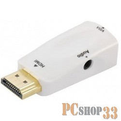 Переходник ORIENT Адаптер мини C119 HDMI M - VGA 15F+Audio, для подкл.монитора/проектора к выходу HDMI, белый