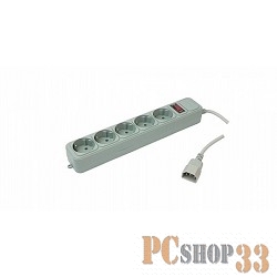 PC PET Сетевой удлинитель AP01006-E-GR 1.8м (5 розеток, IEC 320, EURO/RUS), серый {619888}
