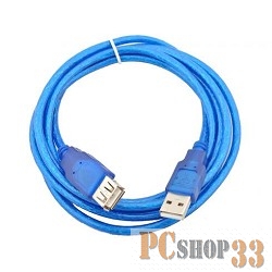 Кабель TELECOM Кабель удлинительный (VUS6956T-3MTBO) USB2.0 AM/AF прозрачная, голубая изоляция 3.0m 6937510850747