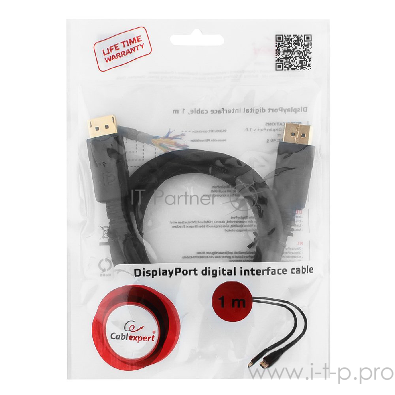 Кабель Кабель DisplayPort Gembird/Cablexpert , 1м, 20M/20M, черный, экран, пакет(CC-DP-1M)