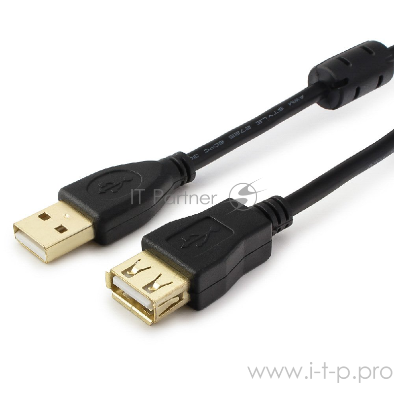 Кабель Konoos KC-USB2-AMAF-1.8, AM/AF, Кабель USB 2.0 Pro, AM/AF, 1.8м, черный, позол. разъемы., феррит. кольца, коробка