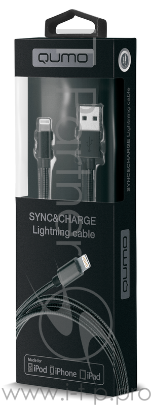 Кабель Qumo 21745 серый космос (MFI c разъемом Apple 8 pin, 1м, PVC, стальная пружина по всему кабелю, металлический коннектор)