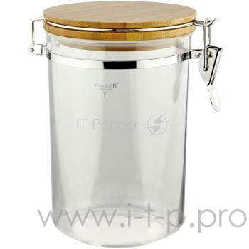 Контейнер WINNER WR-6901 д/сып.прод, 1,6л, крышка бамбук.с зажим,кольцо уплотнит.силикон.пластик **