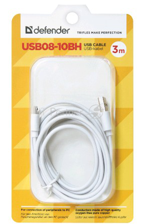 Кабель Defender USB кабель USB08-10BH USB2.0 белый, AM-MicroBM, 3м (87468)
