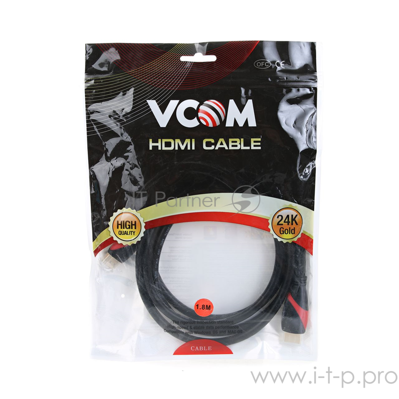 Кабель HDMI 19M/M ver. 2.0 black red, 1.8m VCOM <CG525-R-1.8> Кабель HDMI 19M/M ver. 2.0 black red, 1.8m VCOM <CG525-R-1.8>