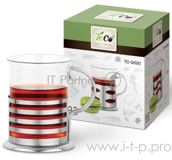 Стакан TECO стеклянный TC-G020-3 в подстаканнике 200 мл (полоска)