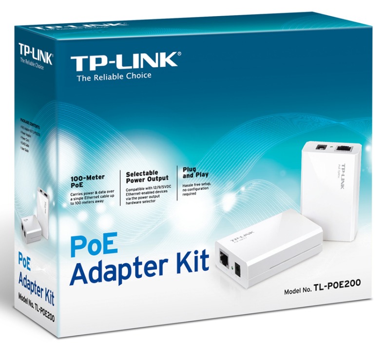 Сетевое оборудование TP-Link TL-PoE200 Набор PoE адаптеров, инжектор+сплиттер, до 100м SMB