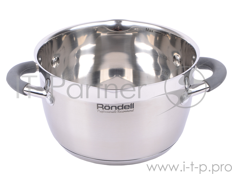 Кастрюля Rondell RDS-023 скр 18 см, (2,3л) Flamme (нерж.сталь 18/10,ручки из нерж.стали со вставкой силикон)