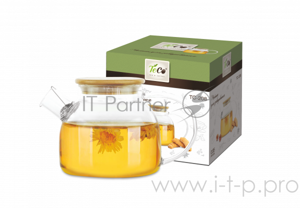 Чайник для заваривания TECO TC-208 850 мл из стекла c крышкой из бамбука