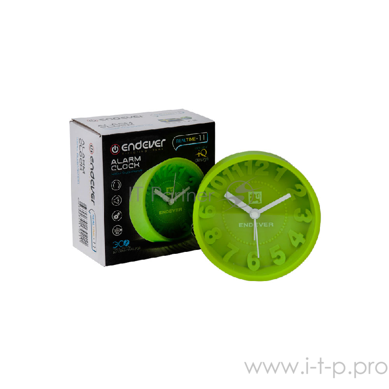 11-RealTime Часы будильник.ENDEVER силиконовый корпус, батарейка 1хАА не входит в комплект.Зеленый