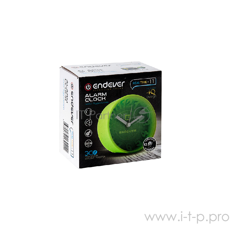 11-RealTime Часы будильник.ENDEVER силиконовый корпус, батарейка 1хАА не входит в комплект.Зеленый