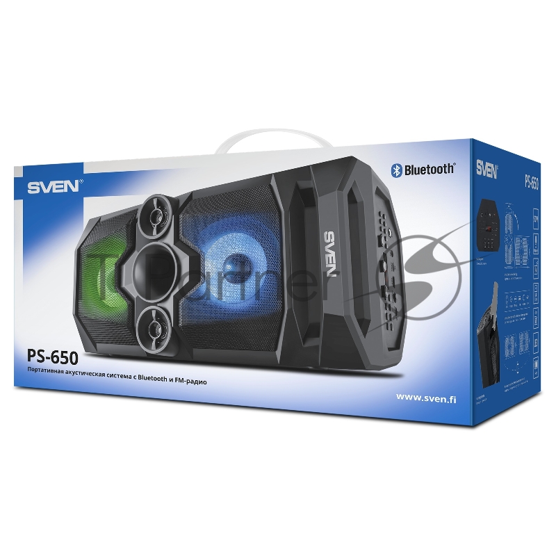 SVEN PS-650, черный (50 Вт, Bluetooth, FM, USB, microSD, LED-дисплей, 2х4000мА*ч), Нет SVEN PS-650, черный (50 Вт, Bluetooth, FM, USB, microSD, LED-дисплей, 2х4000мА*ч), Нет