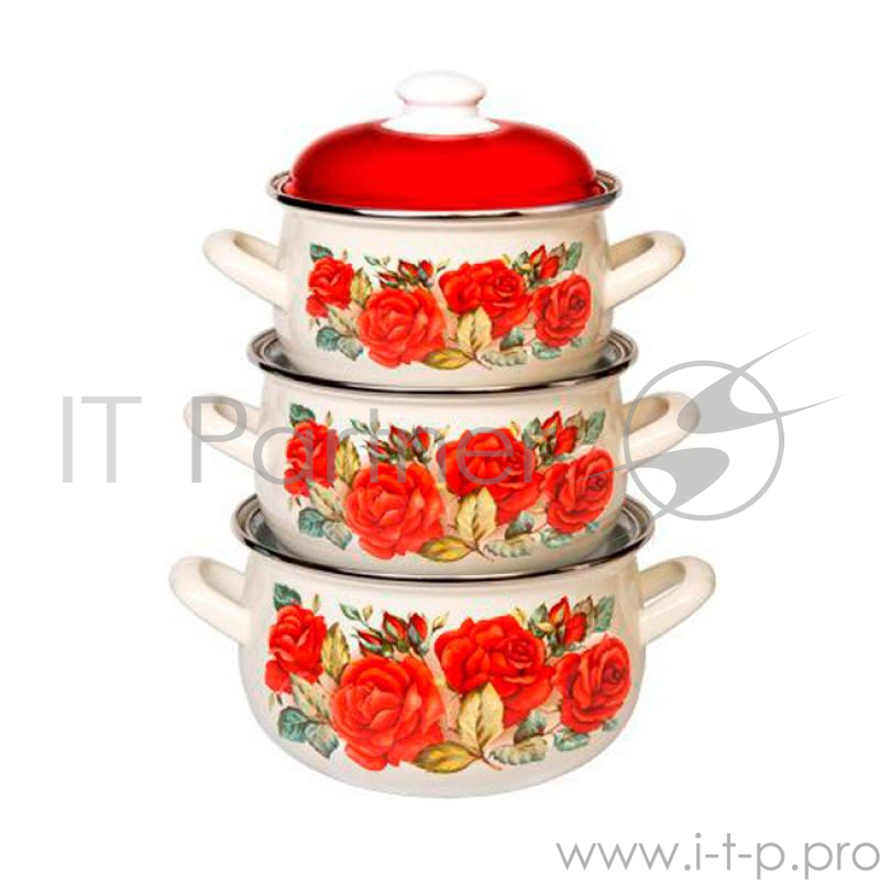 Набор кастрюль Interos Розы 3-х предметный