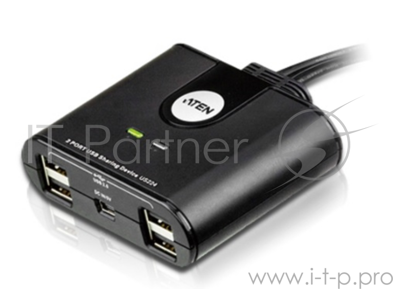 Переключатель ATEN US224-(AT) Переключатель, электрон., USB, 2 User 2 устройства + клавиатура + мышь, 2 USB A-тип 4 USB A-тип, Male Female, со встроен. шнурами 2х1.2м., (USB 2.0)