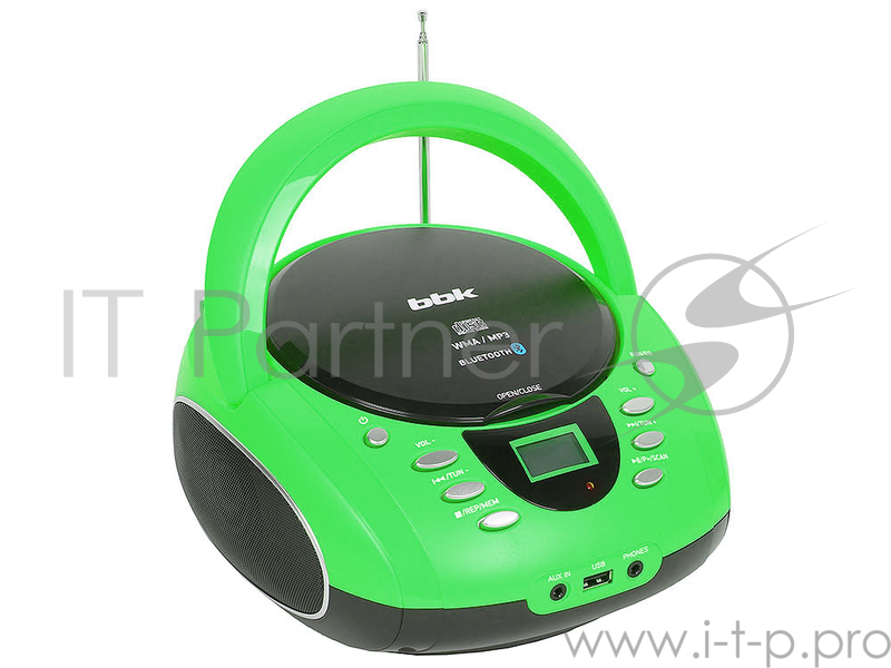 Аудиомагнитола BBK BX165BT зеленый/черный 3Вт/CD/CDRW/MP3/FM(dig)/USB/BT
