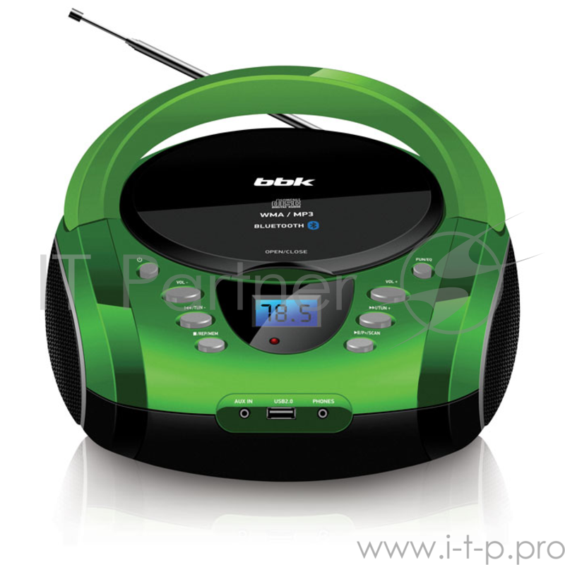 Аудиомагнитола BBK BX165BT зеленый/черный 3Вт/CD/CDRW/MP3/FM(dig)/USB/BT