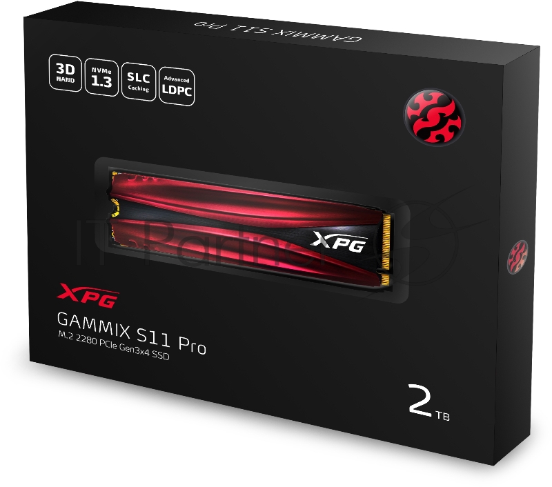 M.2 2280 2TB ADATA XPG GAMMIX S11 Pro Client SSD AGAMMIXS11P-2TT-C PCIe Gen3x4 with NVMe, 3350/2900, IOPS 360/360K, MTBF 2M, 3D NAND TLC, 1280TBW, NVMe 1.3, Heat Sink, RTL
