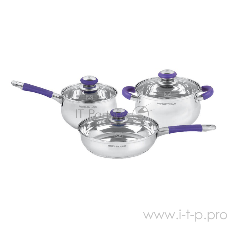 Набор кастрюль MercuryHaus, MC - 7028 (4) 6 предметов 3,5/2,6/1,8 л 20/24/16 см