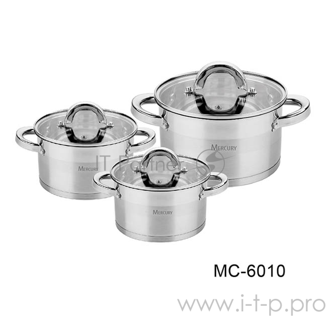 Набор кастрюль Mercury, MC - 6010 (2) 6 предметов 3,6/2,6/1,9 л 20/18/16 см
